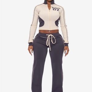 Cream and Blue Two-Piece Tracksuit